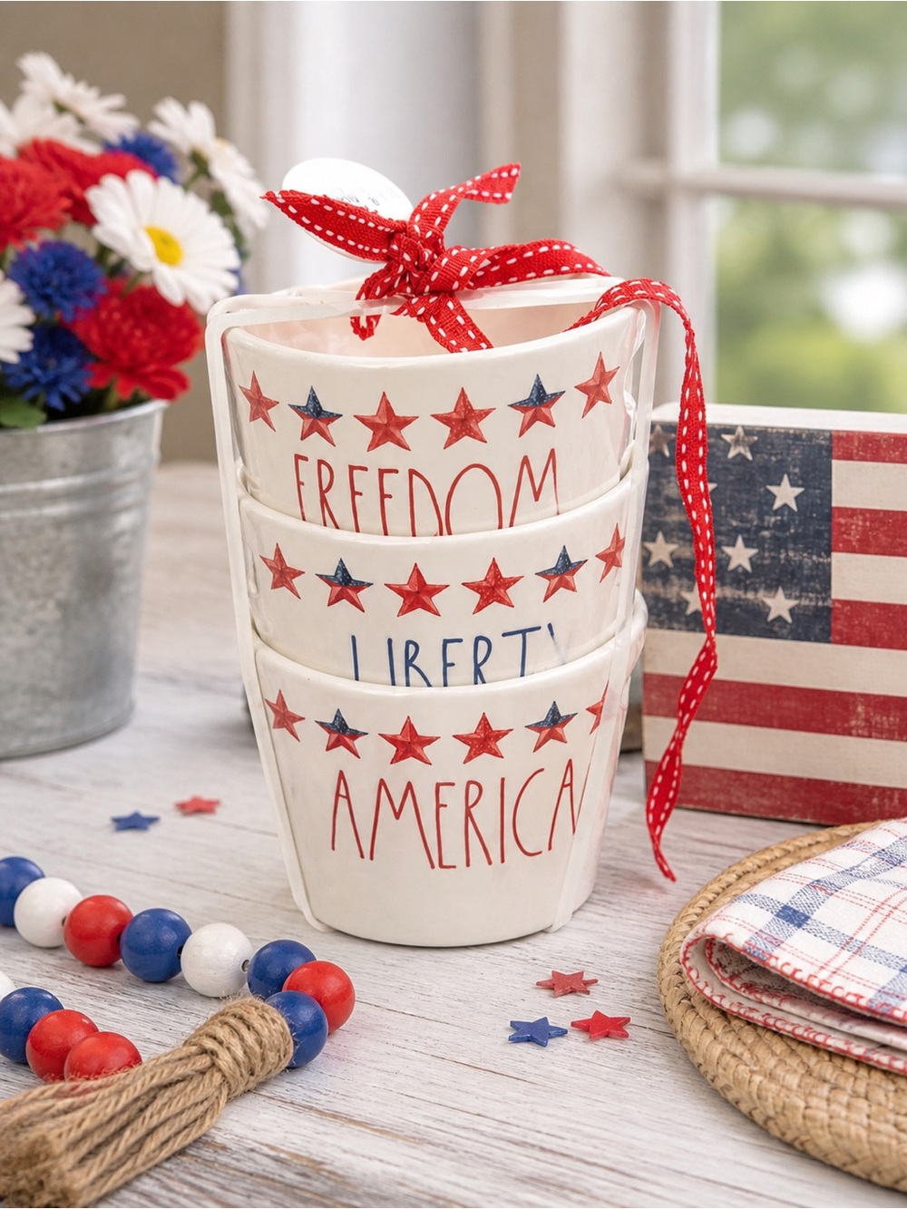 NEW Rae Dunn Patriotic Bowl Set Freedom Liberty America Farmhouse